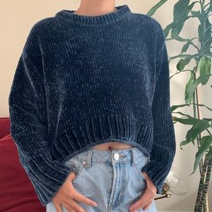 zara velvet blue knit sweater